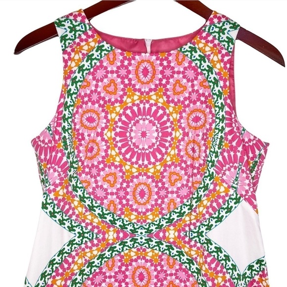 LONDON TIMES Mosaic Print Sleeveless Shift Dress Size 4 in Bright Pink Print - Picture 3 of 14